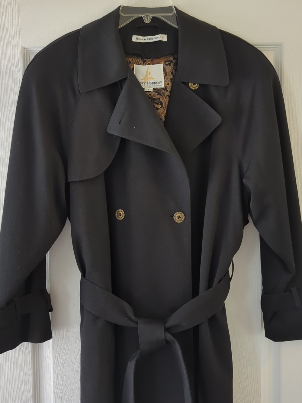 Vintage Misty Harbor Black Wool Blend Full Length Trench Coat